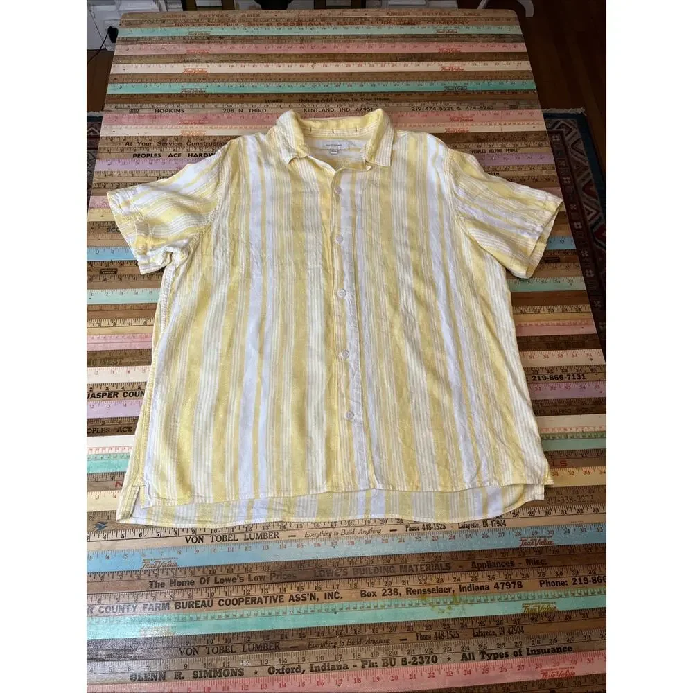 Lot 2 Banana Republic Button Down XL Stripe Floral Untucked Organic Cotton Linen